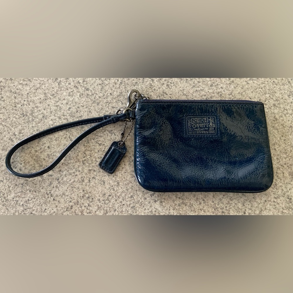 COACH Blue Patent Leather Poppy Wristlet